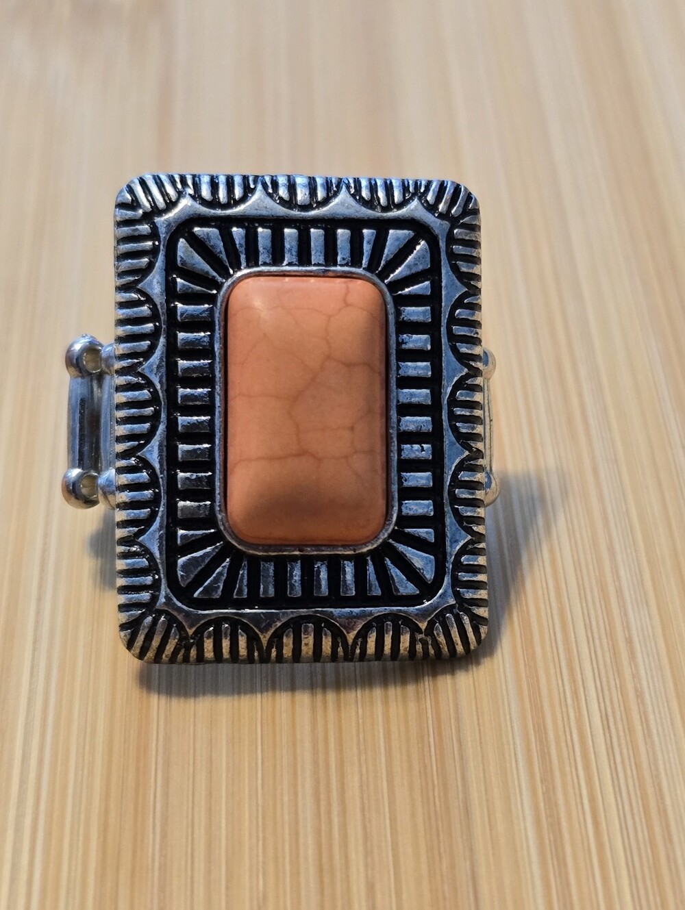 🧡🍊Boho Orange Stone Geometric Statement Ring Elastic Band OS